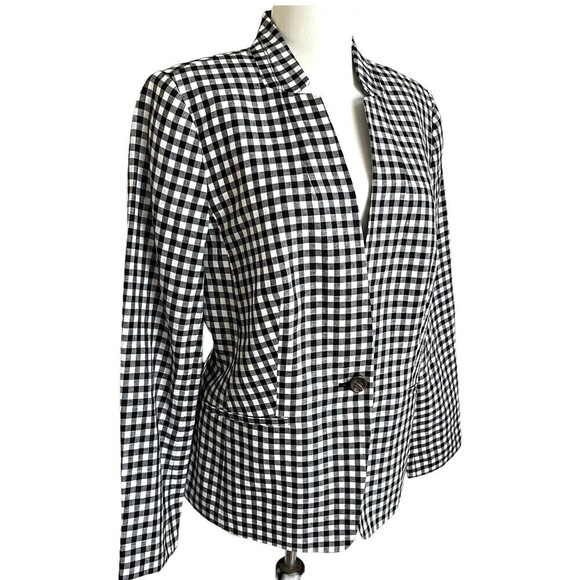 NWT Talbots Linen Blend Blazer sz 10 Jacket Gingham Check Lined Black White - Picture 3 of 11